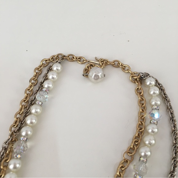 Vintage Antique Retro Gold Pearl Crystal Handmade Multi Layer Necklace upcycled - Picture 13 of 17